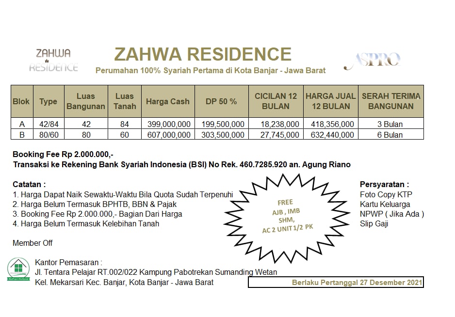 harga zahwa residence