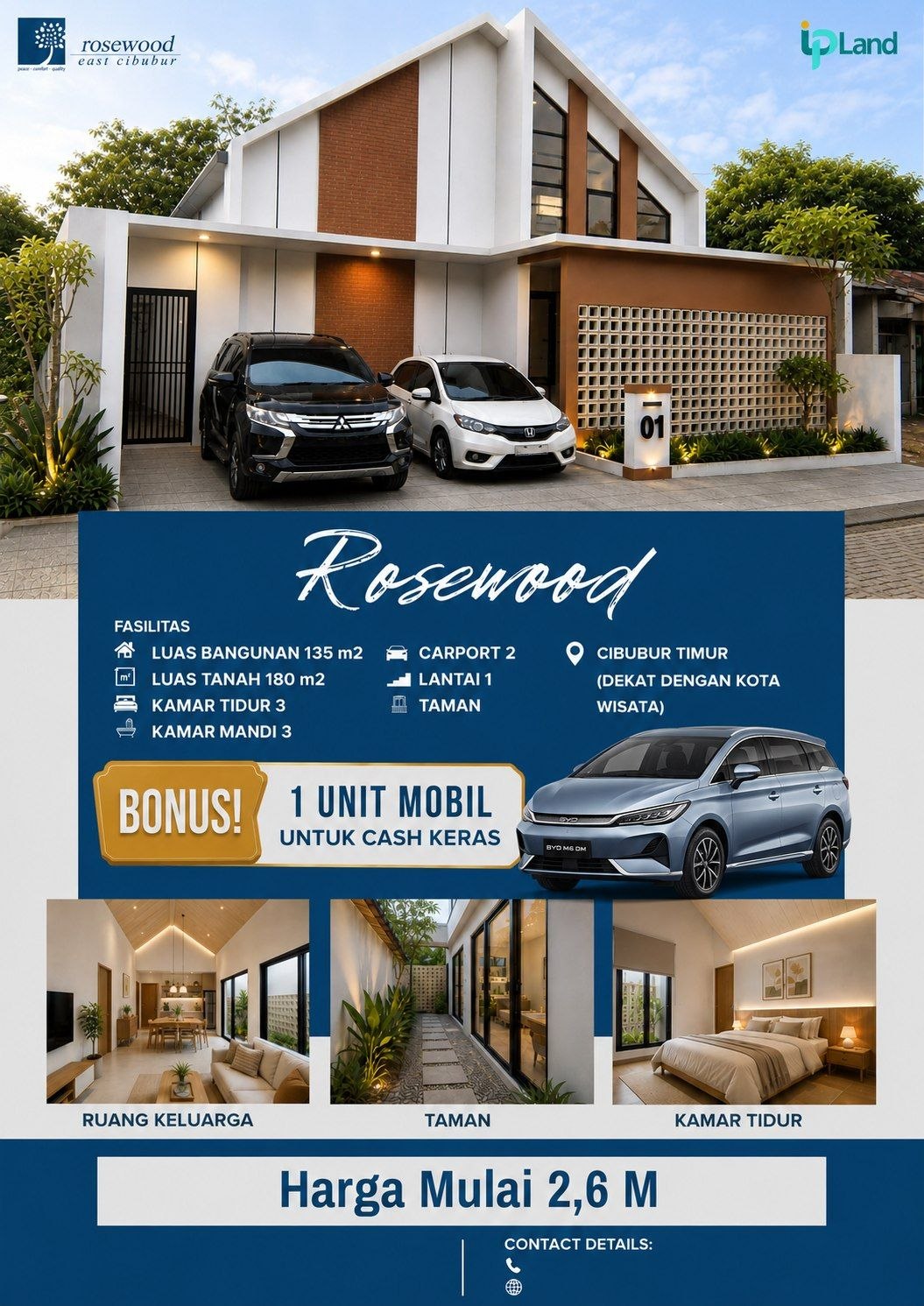 Rosewood East Cibubur — Hunian Scandinavian Modern 1 Lantai, Lahan 180 m², Bonus BYD M6
